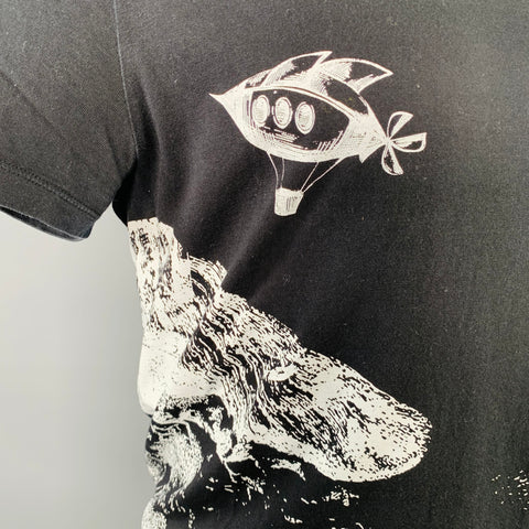 T-shirt Valentino 2020 Col rond en coton imprimé paysage noir et blanc Taille M