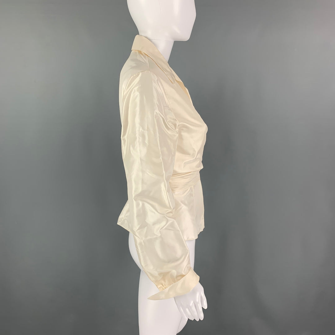 MELINDA ENG Size 8 Cream Silk Wrap Dress Top