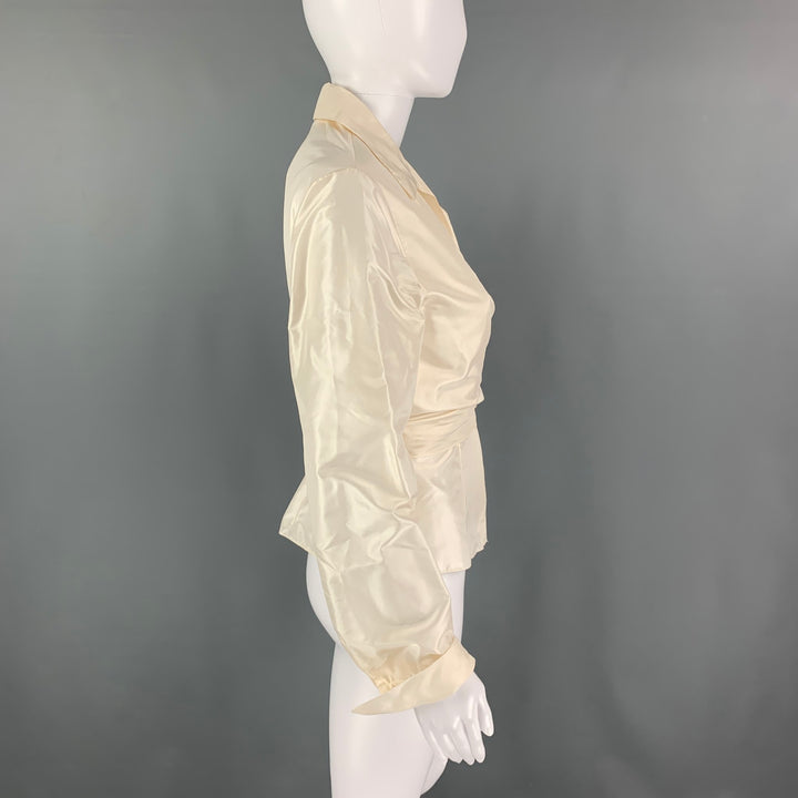 MELINDA ENG Size 8 Cream Silk Wrap Dress Top