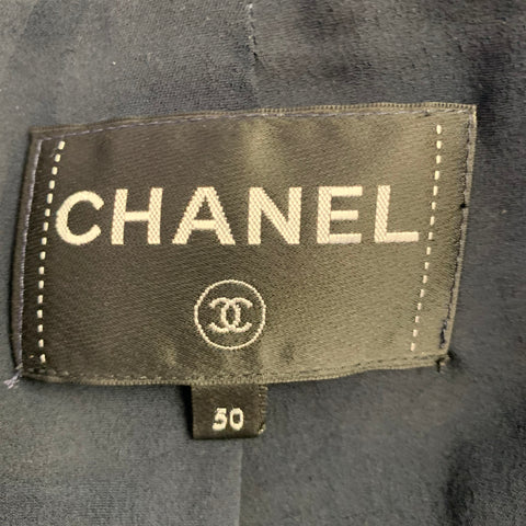 CHANEL Size 18 Black Navy Cotton Blend Shiny 3/4 Sleeves Coat