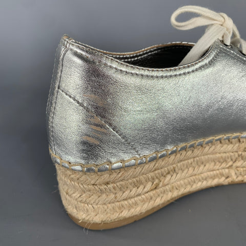 MIU MIU Size 8 Silver Espadrille Platform Sneakers
