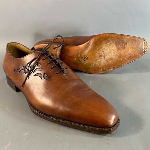 STEFANOBI Size 10  Brown Cut Out Leather Oxford Lace Up Shoes