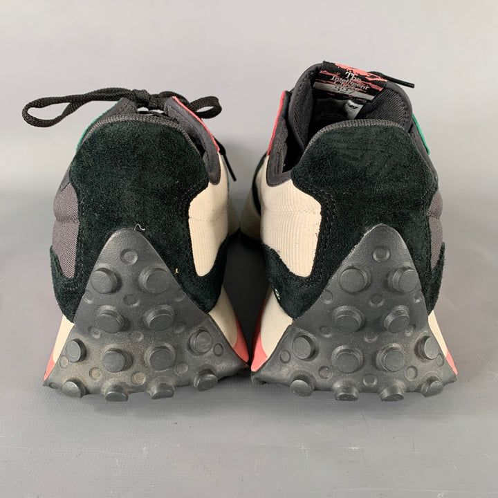 NEW BALANCE 327 Size 12 Black Cream & Pink Logo Canvas Runner Sneakers