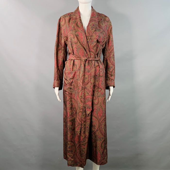ETRO Size S Brown Burgundy Silk Paisley Shawl Collar Belted Robe Coat
