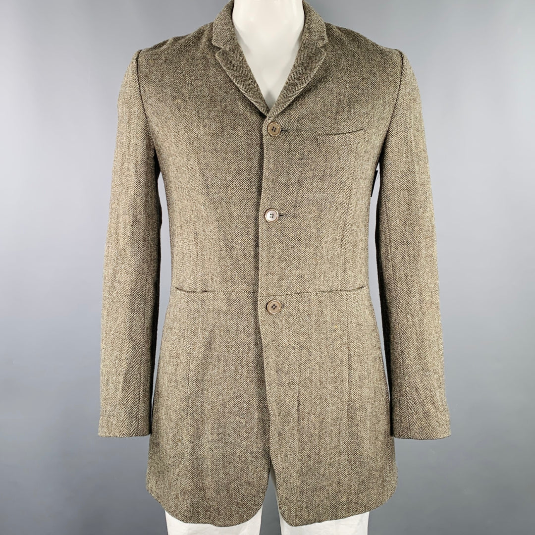 UNDERCOVER Size XL Brown Olive Herringbone Wool Coat