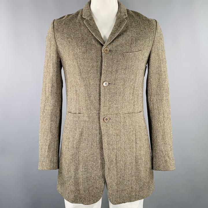 UNDERCOVER Size XL Brown Olive Herringbone Wool Coat