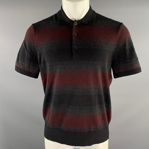 RAG & BONE Size M Burgundy Grey Black Color Block Cotton Cashmere Ribbed Polo
