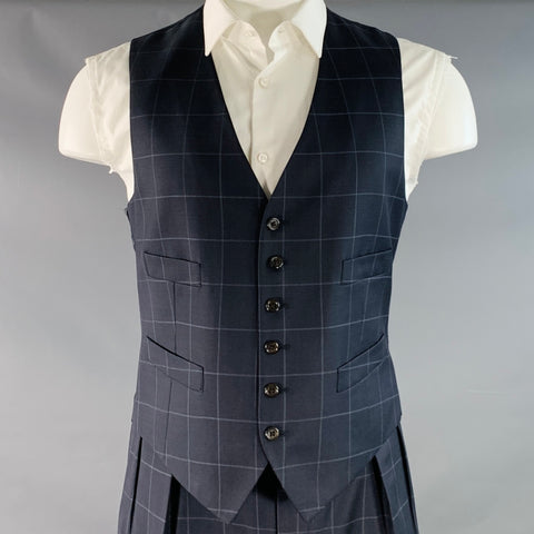 POLO by RALPH LAUREN Size 40 Regular Navy Grey Checkered Virgin Wool 3 Piece Suit