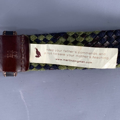 MARTIN DINGMAN Size 40 Green Navy Black Woven Rayon Leather Belt