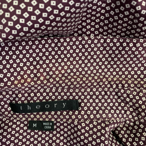 THEORY Taille M Chemise à manches longues en coton avec une poche et motifs à carreaux marron et blancs Toby P
