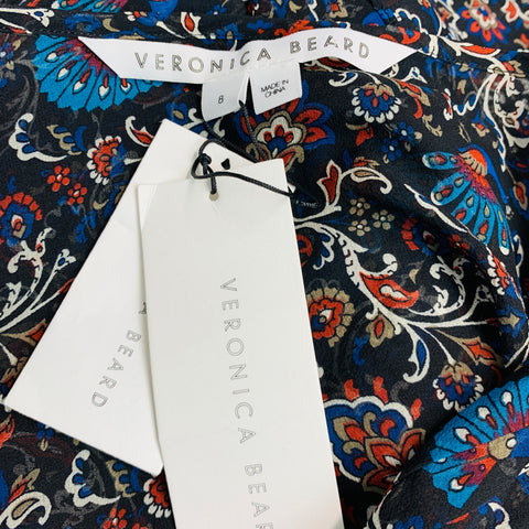 VERONICA BEARD Taille 8 Blouse à volants en soie multicolore noire