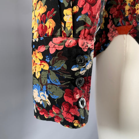 PAUL SMITH Size M Black Pink Floral Cotton Long Sleeve Shirt