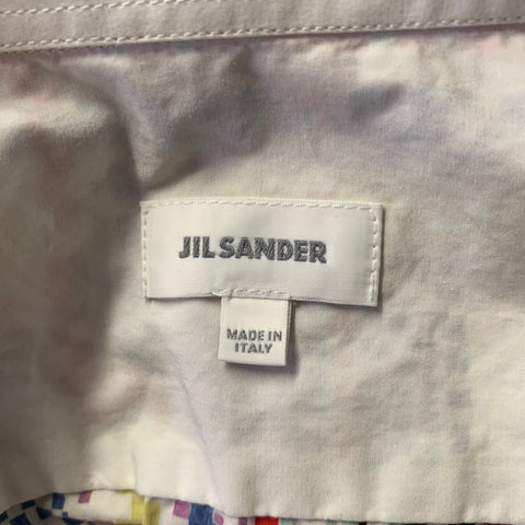 JIL SANDER Size L White Multi-Color Cotton Short Sleeve Shirt