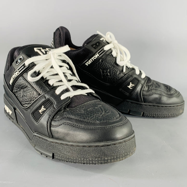 LOUIS VUITTON Size 9.5 Black White Monogram Leather Rubber Sole Sneakers