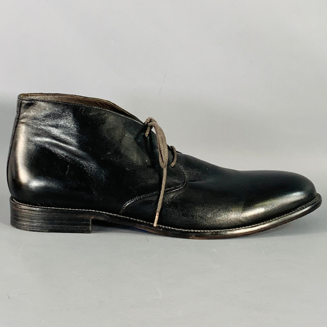 LEONARDO Size 13 Black Leather Lace-Up Ankle Boots