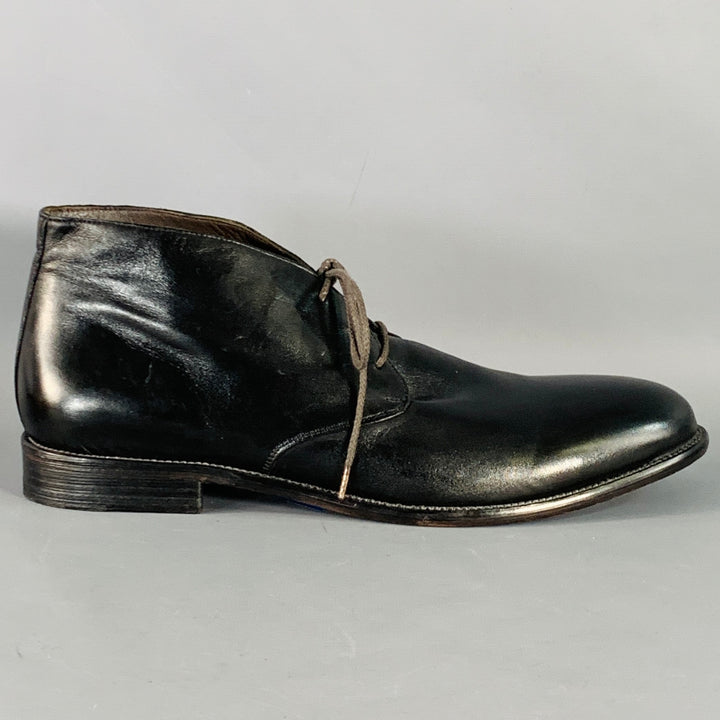 LEONARDO Size 13 Black Leather Lace-Up Ankle Boots