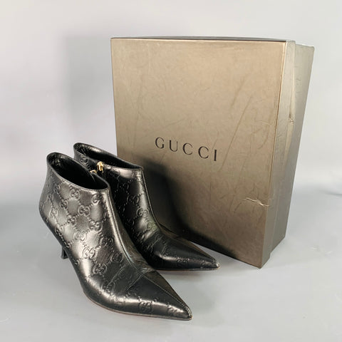 GUCCI Size 6 Guccissima Black Leather Embossed Monogram Side Zipper Boots