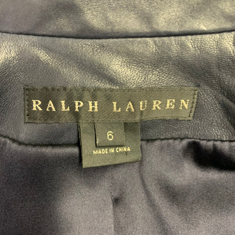 RALPH LAUREN Size 6 Navy Lambskin Leather Peplum Jacket