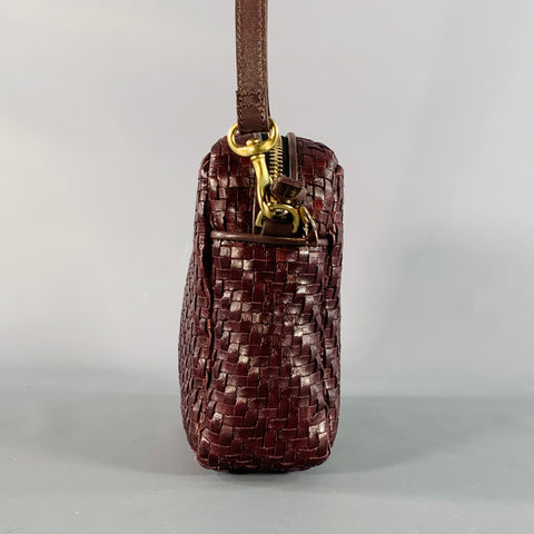 CLARE V. Marisol Red Oxblood Woven Leather Crossbody Handbag