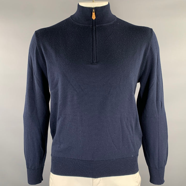 BROOKS BROTHERS Size L Navy Knitted Wool Quarter Zip Sweater