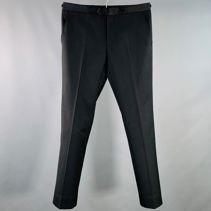 LANVIN Size 30 Black Wool Tapered Side Tabs Zip Fly Dress Pants