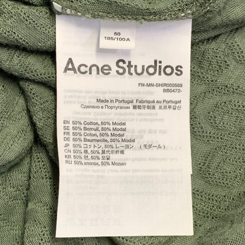ACNE STUDIOS Size M Olive Textured Cotton Blend Oversized Long Sleeve Shirt