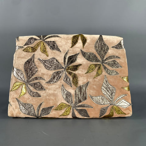 DRIES VAN NOTEN Peach Metallic Embroidered Velvet Handbag & Leather Goods
