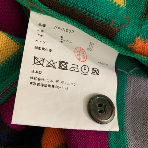 COMME des GARCONS Size L Blue Green & multi color Geometric Wool Blend Cardigan