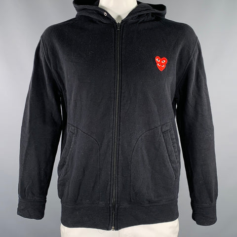 COMME des GARCONS PLAY Size XL Black Red Hearts Cotton Hooded Sweatshirt