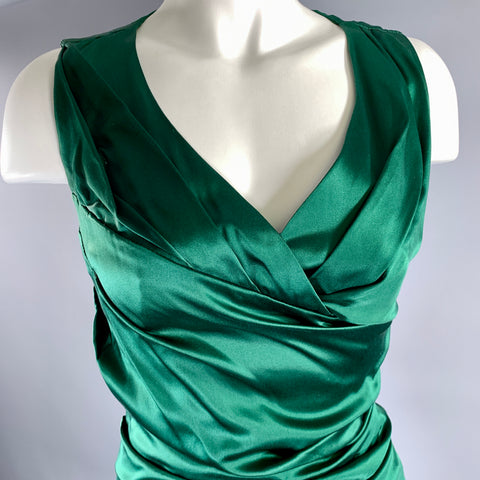 FLAVIO CASTELLANI Size S Green Silk Spandex Ruched Cocktail Knee-Length Dress