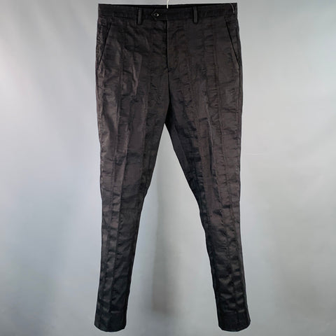 JOHN VARVATOS Size 32 Black Stripe Ramie Blend Flat Front Dress Pants