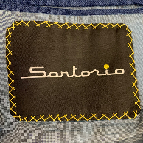 SARTORIO Size 44 Blue Silk Blend Single Breasted Sport Coat
