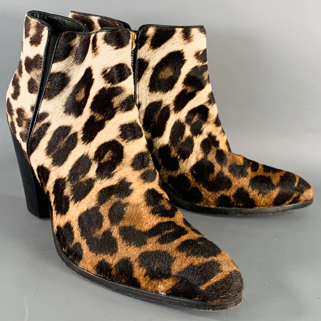 GIUSEPPE ZANOTTI Size 9 Black Brown Animal Print Side Zipper Ankle Boots