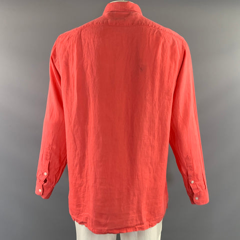RALPH LAUREN PURPLE LABEL Size L Orange Coral Linen Button Up Long Sleeve Shirt