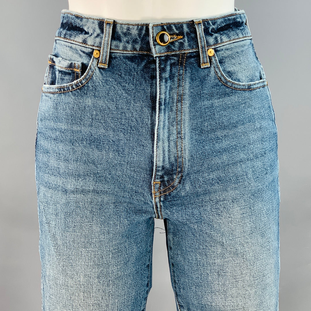 KHAITE Size 26 Daria Blue Cotton Blend High Waisted Slim Straight Jeans