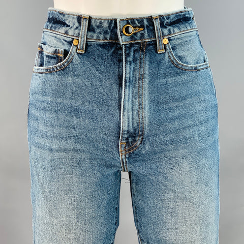 KHAITE Size 26 Daria Blue Cotton Blend High Waisted Slim Straight Jeans
