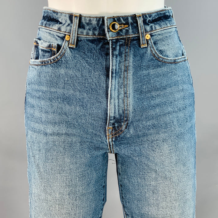 KHAITE Size 26 Daria Blue Cotton Blend High Waisted Slim Straight Jeans