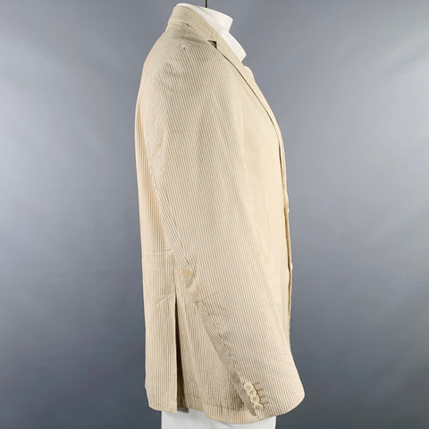 ETRO Size 48 Cream Beige Seersucker Cotton Sport Coat
