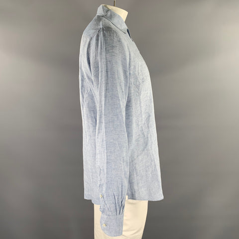 LORO PIANA Size L Blue Heather Flax Button Up Long Sleeve Shirt