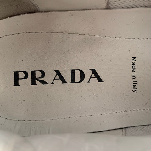 PRADA Size 11 White Grey Color Block Perforated Leather Logo Low Top Sneakers