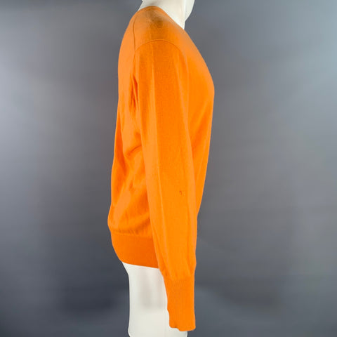 N.PEAL Size L Orange Knitted Cashmere V-Neck Sweater