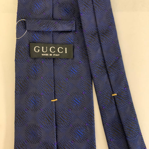 GUCCI Navy Blue Geometric Silk Jacquard Tie
