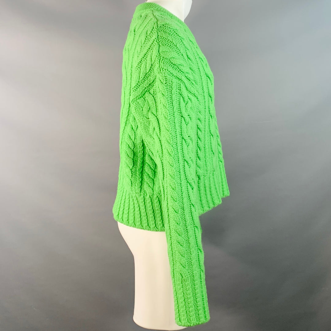 AMI by ALEXANDRE MATTIUSSI Size M Lime Green Cable Knit Wool Cropped Sweater