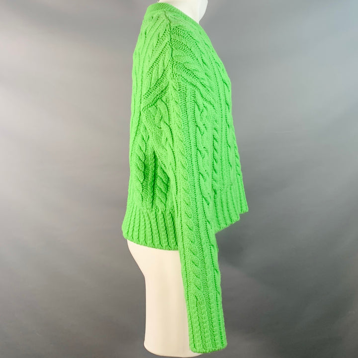 AMI by ALEXANDRE MATTIUSSI Size M Lime Green Cable Knit Wool Cropped Sweater