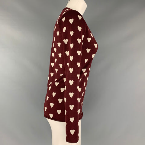 BURBERRY PRORSUM Talla S Suéter con cuello en V y estampado de mezcla de seda marrón