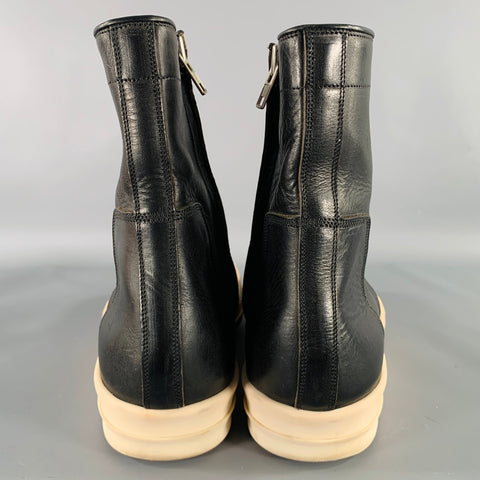 RICK OWENS Size 9 Black White Leather High Top Sneakers
