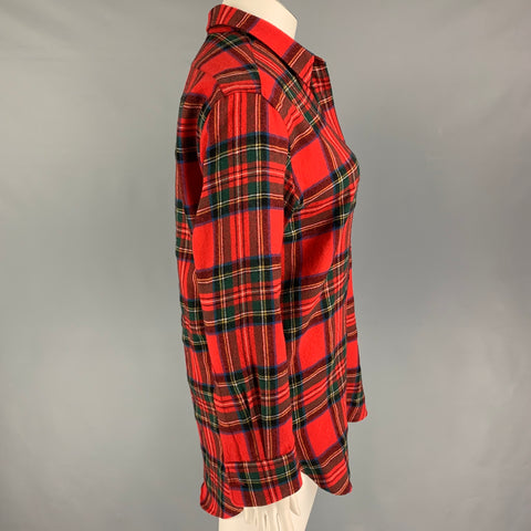 BURBERRY LONDON Size 10 Red Multi-Color Wool Plaid Button Up Shirt