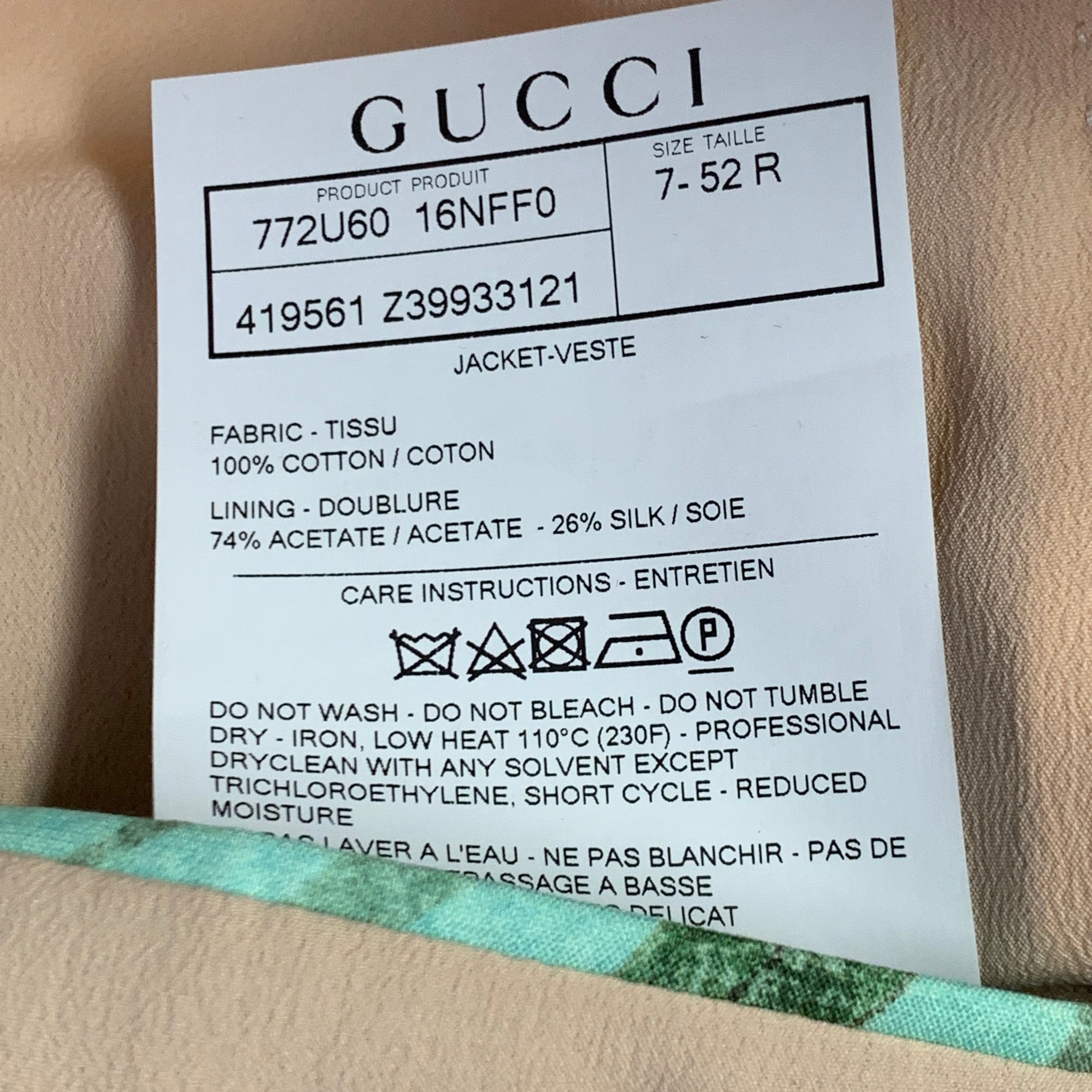 GUCCI パンツ　サイズ52 GUCCI SS16 Size 42 Green Multi Color Floral Cotton Slim Fit Notch