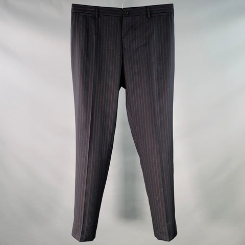 DOLCE & GABBANA Size 34 Black Burgundy Stripe Wool Flat Front Dress Pants