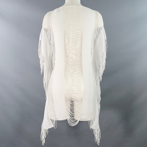PILYQ Size M Monique White Polyamide Blend Fringe Sleeveless Casual Top